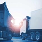 Contabilidade para transportadoras - Um caminhão e um caminhão branco no pátio de uma transportadora