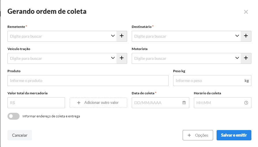 gerar ordem de coleta
